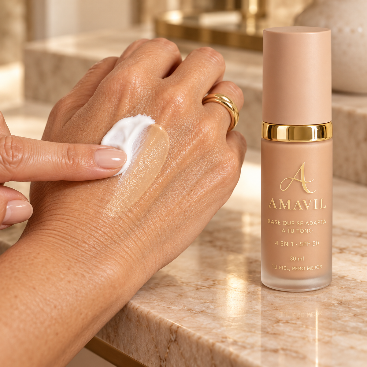 Base que se Adapta a tu Tono 4 en 1 con SPF 50 Amavil