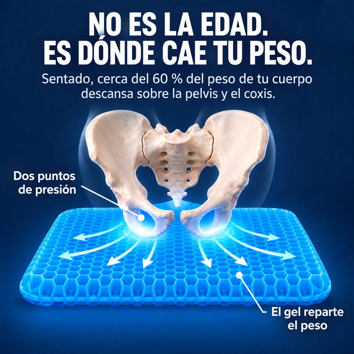No es la edad, es dónde cae tu peso: el gel reparte la presión de la pelvis
